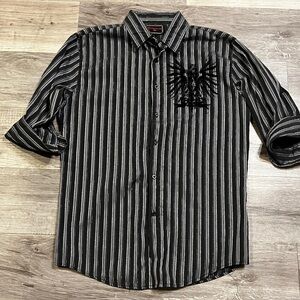Y2K Men's Black and White Striped graphic Casual Shirt